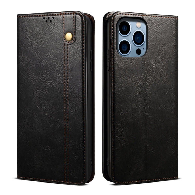 For iPhone 16 Pro Max Oil Wax Crazy Horse Texture Leather Phone Case(Black)