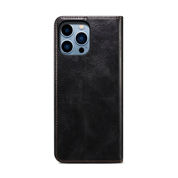 For iPhone 16 Pro Max Oil Wax Crazy Horse Texture Leather Phone Case(Black)