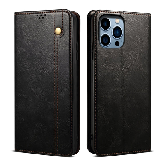 For iPhone 16 Pro Max Oil Wax Crazy Horse Texture Leather Phone Case(Black)