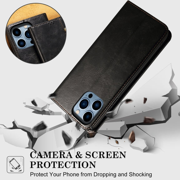 For iPhone 16 Pro Max Oil Wax Crazy Horse Texture Leather Phone Case(Black)