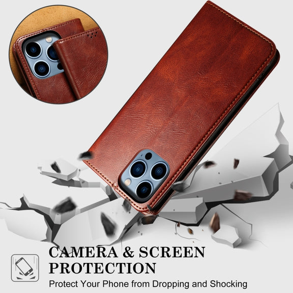 For iPhone 16 Pro Oil Wax Crazy Horse Texture Leather Phone Case(Brown)