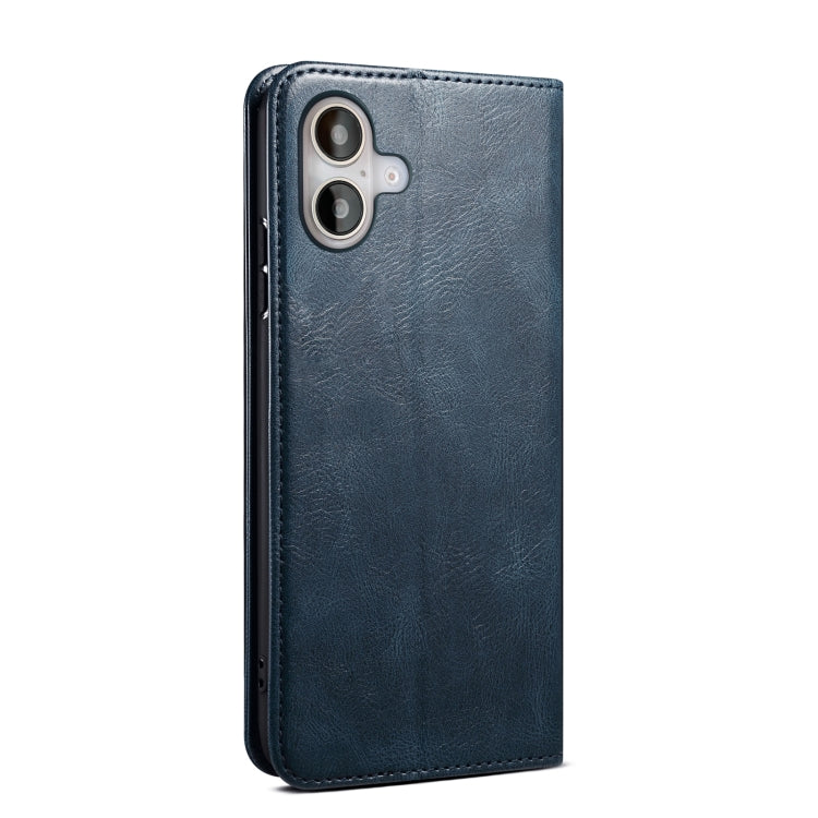 For iPhone 16 Plus Oil Wax Crazy Horse Texture Leather Phone Case(Blue)
