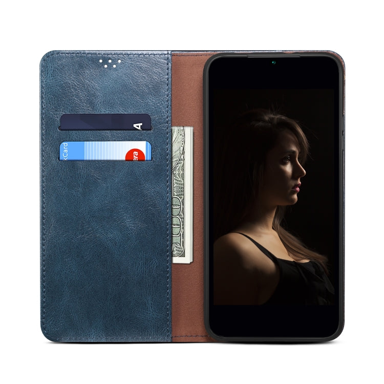 For iPhone 16 Plus Oil Wax Crazy Horse Texture Leather Phone Case(Blue)