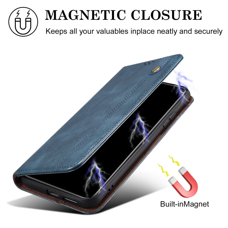 For iPhone 16 Plus Oil Wax Crazy Horse Texture Leather Phone Case(Blue)