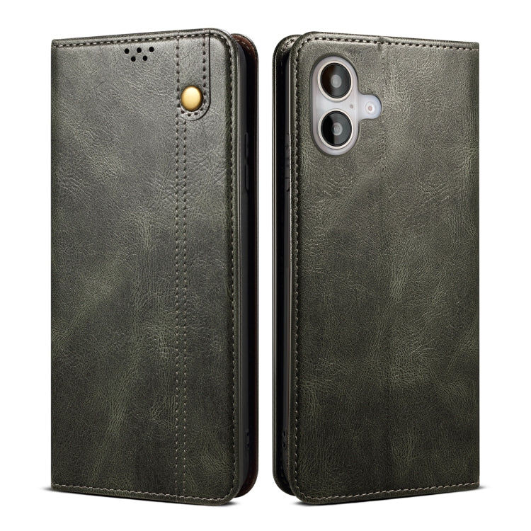 For iPhone 16 Oil Wax Crazy Horse Texture Leather Phone Case(Green)