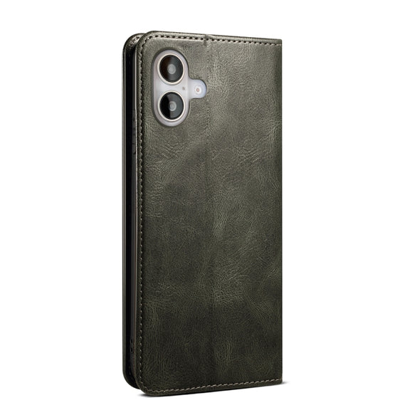 For iPhone 16 Oil Wax Crazy Horse Texture Leather Phone Case(Green)