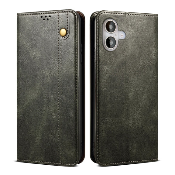 For iPhone 16 Oil Wax Crazy Horse Texture Leather Phone Case(Green)