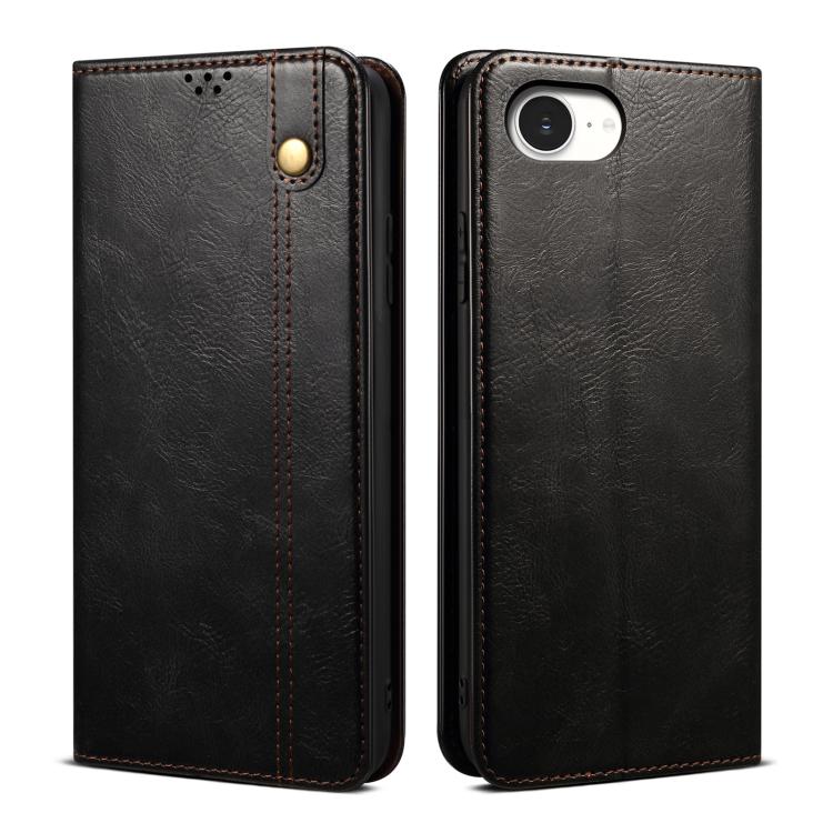 For iPhone 16e Oil Wax Crazy Horse Texture Leather Phone Case(Black)