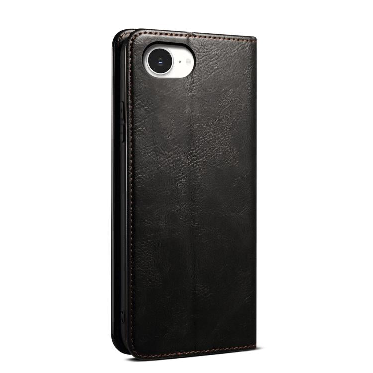 For iPhone 16e Oil Wax Crazy Horse Texture Leather Phone Case(Black)