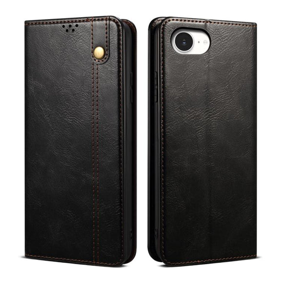 For iPhone 16e Oil Wax Crazy Horse Texture Leather Phone Case(Black)