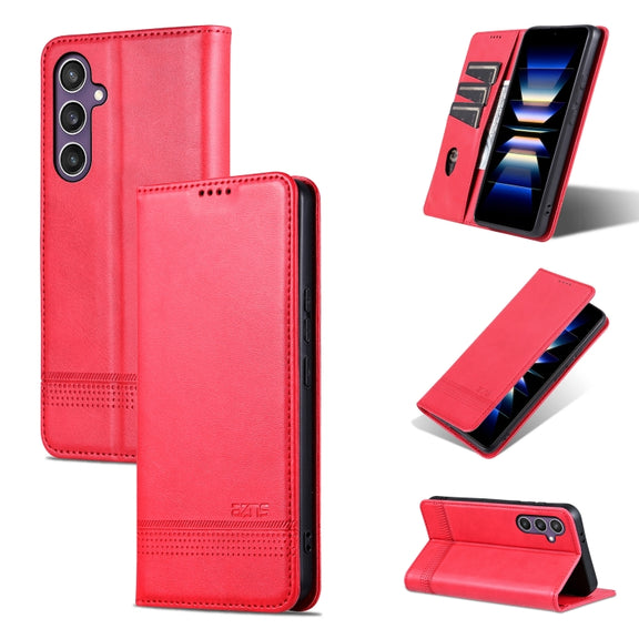 For Samsung Galaxy S24 5G AZNS Magnetic Calf Texture Flip Leather Phone Case(Red)