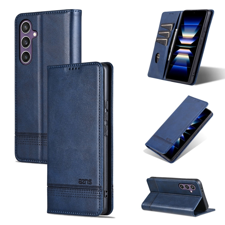 For Samsung Galaxy S24 5G AZNS Magnetic Calf Texture Flip Leather Phone Case(Dark Blue)
