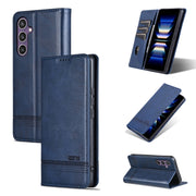 For Samsung Galaxy S24 5G AZNS Magnetic Calf Texture Flip Leather Phone Case(Dark Blue)