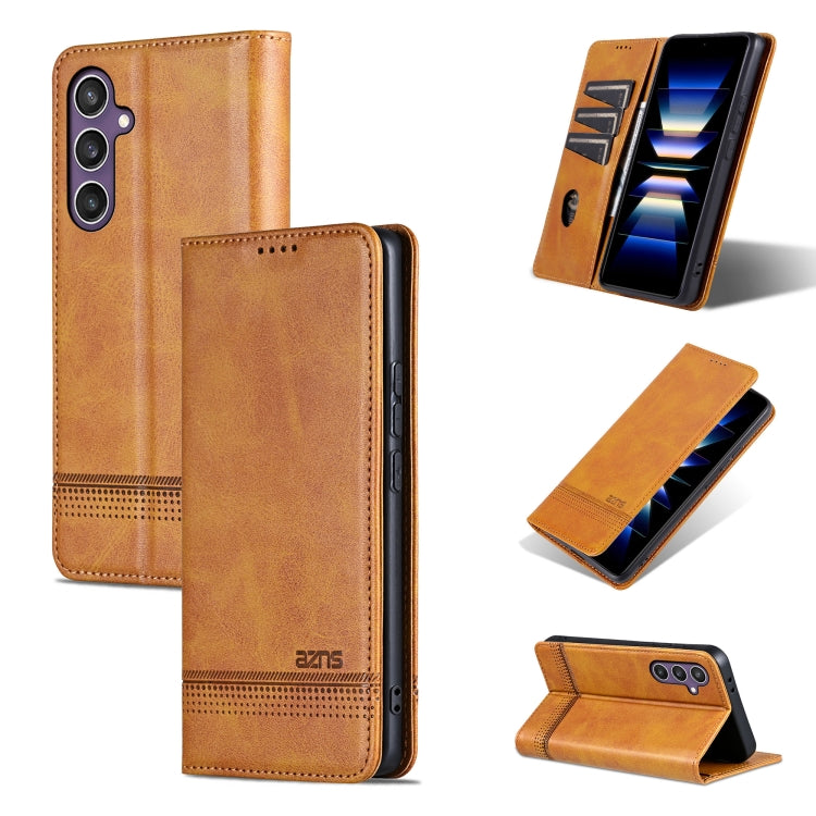 For Samsung Galaxy S24 5G AZNS Magnetic Calf Texture Flip Leather Phone Case(Light Brown)