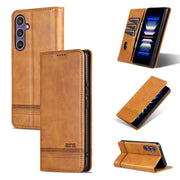 For Samsung Galaxy S24 5G AZNS Magnetic Calf Texture Flip Leather Phone Case(Light Brown)