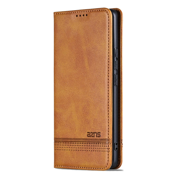 For Samsung Galaxy S24 5G AZNS Magnetic Calf Texture Flip Leather Phone Case(Light Brown)