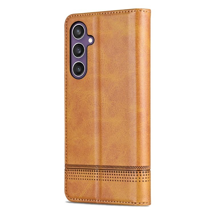 For Samsung Galaxy S24 5G AZNS Magnetic Calf Texture Flip Leather Phone Case(Light Brown)