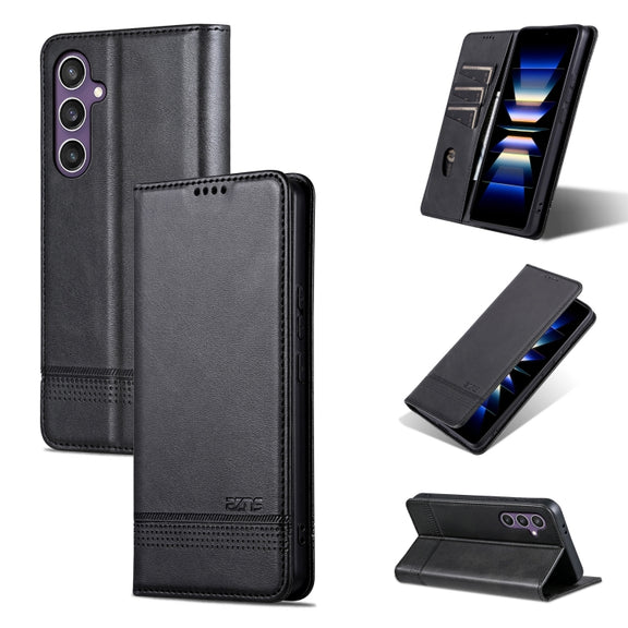 For Samsung Galaxy S24+ 5G AZNS Magnetic Calf Texture Flip Leather Phone Case(Black)