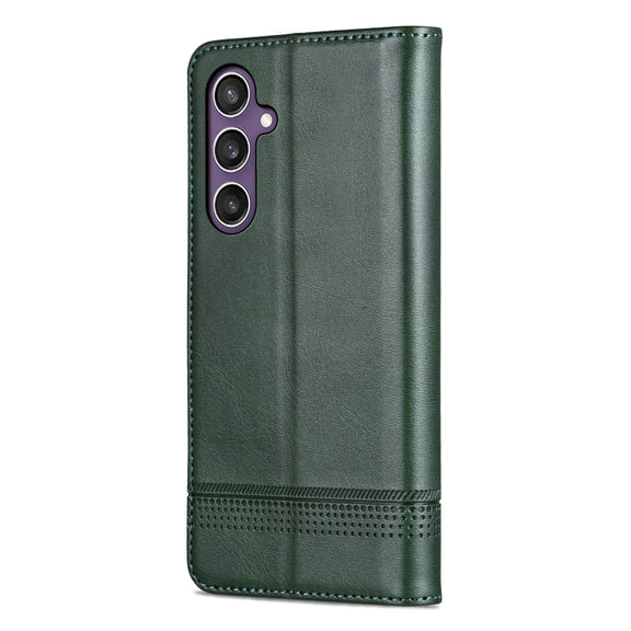 For Samsung Galaxy S24+ 5G AZNS Magnetic Calf Texture Flip Leather Phone Case(Dark Green)