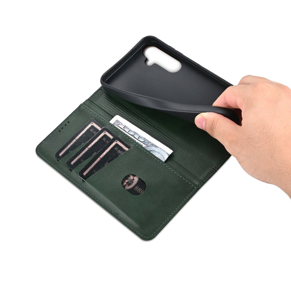 For Samsung Galaxy S24+ 5G AZNS Magnetic Calf Texture Flip Leather Phone Case(Dark Green)