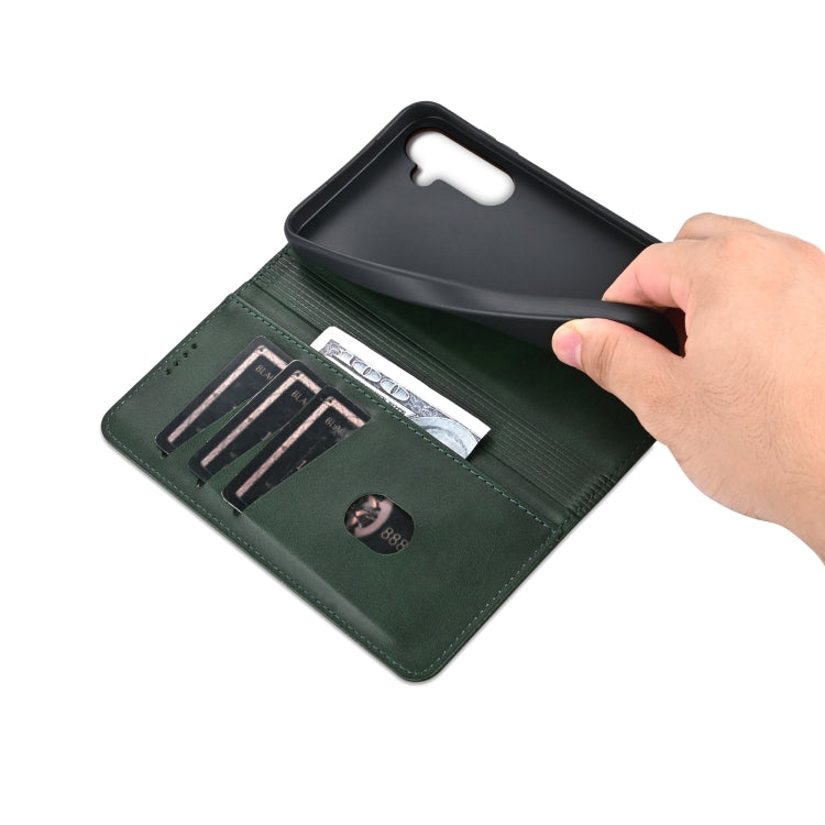 For Samsung Galaxy S24+ 5G AZNS Magnetic Calf Texture Flip Leather Phone Case(Dark Green)