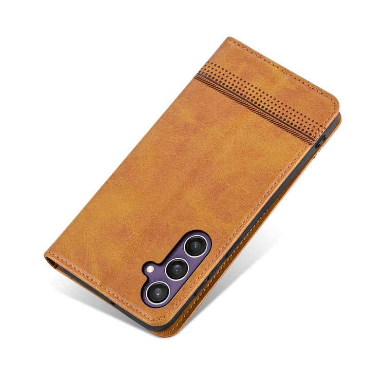 For Samsung Galaxy S24+ 5G AZNS Magnetic Calf Texture Flip Leather Phone Case(Light Brown)