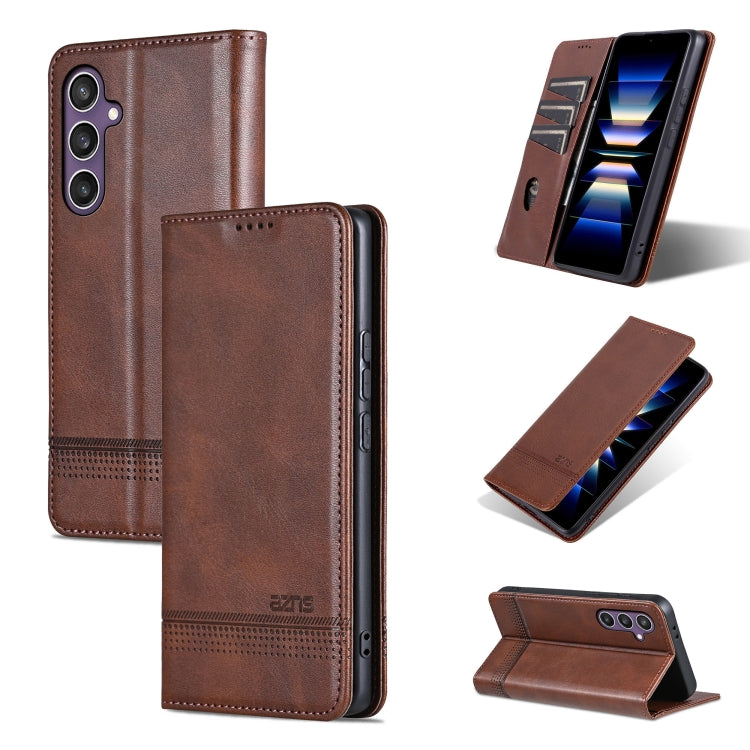 For Samsung Galaxy S24+ 5G AZNS Magnetic Calf Texture Flip Leather Phone Case(Dark Brown)