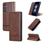 For Samsung Galaxy S24+ 5G AZNS Magnetic Calf Texture Flip Leather Phone Case(Dark Brown)
