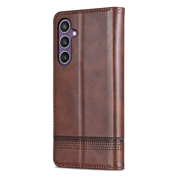 For Samsung Galaxy S24+ 5G AZNS Magnetic Calf Texture Flip Leather Phone Case(Dark Brown)
