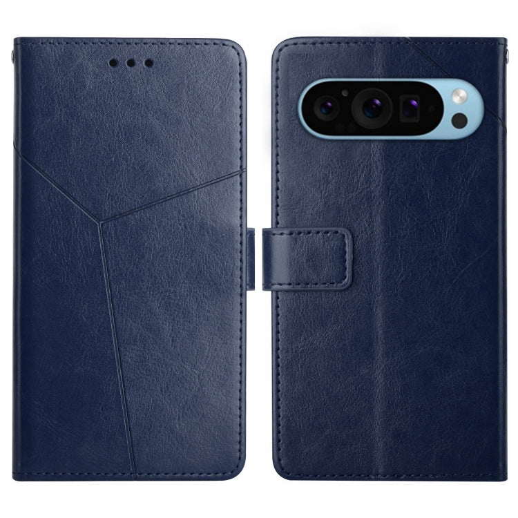 For Google Pixel 9 Y-shaped Pattern Flip Leather Phone Case(Blue)
