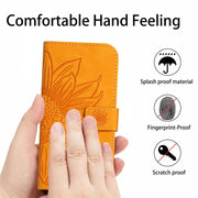 For Google Pixel 9 Pro Skin Feel Sun Flower Embossed Flip Leather Phone Case with Lanyard(Yellow)