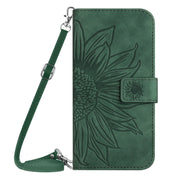 For Google Pixel 9 Pro Skin Feel Sun Flower Embossed Flip Leather Phone Case with Lanyard(Green)