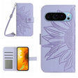 For Google Pixel 9 Skin Feel Sun Flower Embossed Flip Leather Phone Case with Lanyard(Purple) - Google Cases by PMC TechLife | Online Shopping South Africa | PMC TechLife | Buy Now Pay Later Mobicred