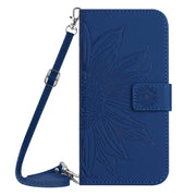 For Google Pixel 9 Skin Feel Sun Flower Embossed Flip Leather Phone Case with Lanyard(Dark Blue)