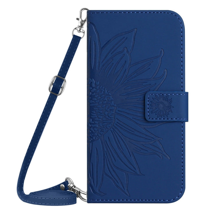 For Google Pixel 9 Skin Feel Sun Flower Embossed Flip Leather Phone Case with Lanyard(Dark Blue)