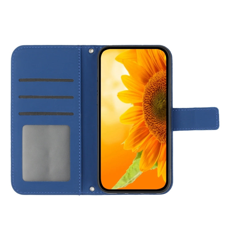 For Google Pixel 9 Skin Feel Sun Flower Embossed Flip Leather Phone Case with Lanyard(Dark Blue)