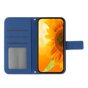 For Google Pixel 9 Skin Feel Sun Flower Embossed Flip Leather Phone Case with Lanyard(Dark Blue)