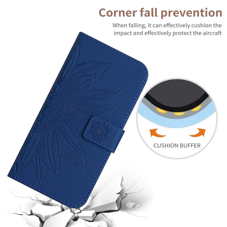 For Google Pixel 9 Skin Feel Sun Flower Embossed Flip Leather Phone Case with Lanyard(Dark Blue)