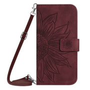 For Google Pixel 9 Skin Feel Sun Flower Embossed Flip Leather Phone Case with Lanyard(Wine Red)