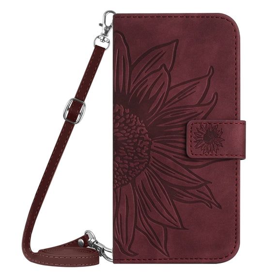 For Google Pixel 9 Skin Feel Sun Flower Embossed Flip Leather Phone Case with Lanyard(Wine Red)