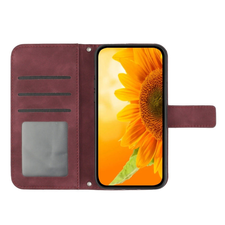 For Google Pixel 9 Skin Feel Sun Flower Embossed Flip Leather Phone Case with Lanyard(Wine Red)
