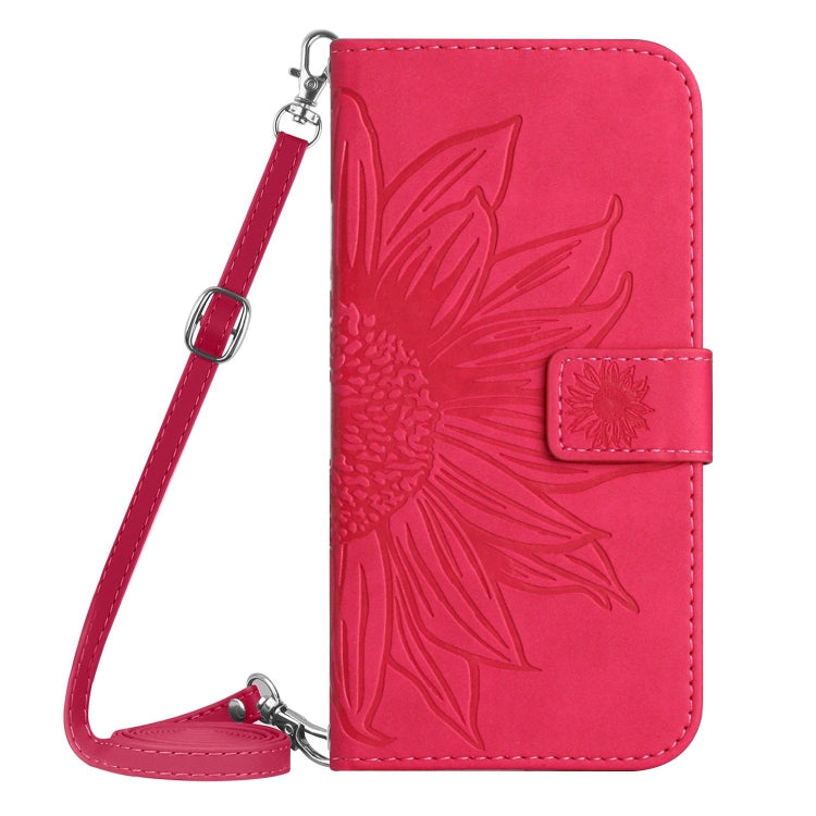 For Google Pixel 9 Skin Feel Sun Flower Embossed Flip Leather Phone Case with Lanyard(Rose Red)