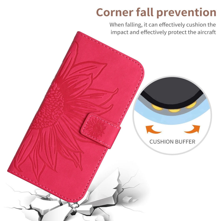 For Google Pixel 9 Skin Feel Sun Flower Embossed Flip Leather Phone Case with Lanyard(Rose Red)