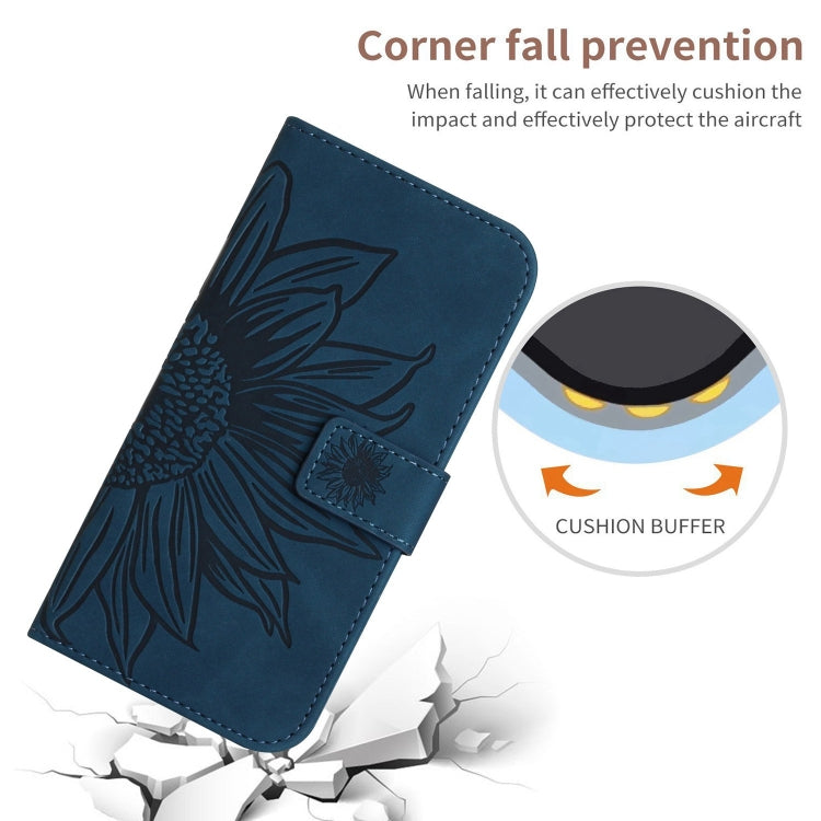For Google Pixel 9 Skin Feel Sun Flower Embossed Flip Leather Phone Case with Lanyard(Inky Blue)