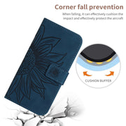 For Google Pixel 9 Skin Feel Sun Flower Embossed Flip Leather Phone Case with Lanyard(Inky Blue)