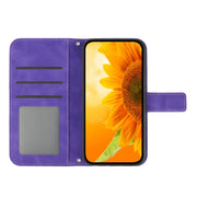For Google Pixel 9 Skin Feel Sun Flower Embossed Flip Leather Phone Case with Lanyard(Dark Purple)