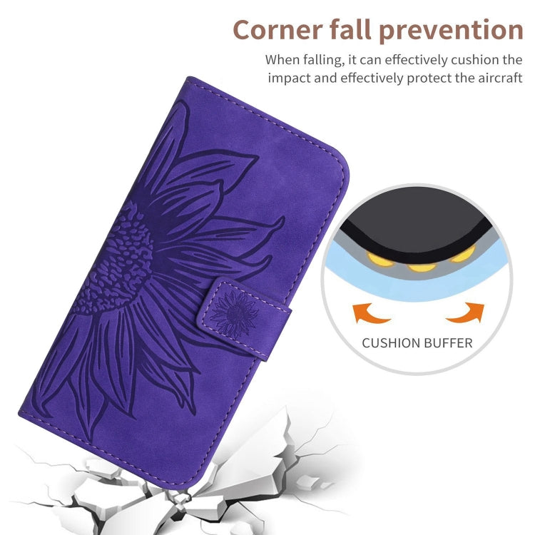 For Google Pixel 9 Skin Feel Sun Flower Embossed Flip Leather Phone Case with Lanyard(Dark Purple)