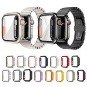 For Apple Watch Series 9 / 8 / 7 45mm Tempered Film Hybrid PC Integrated Watch Case(Black Orange)