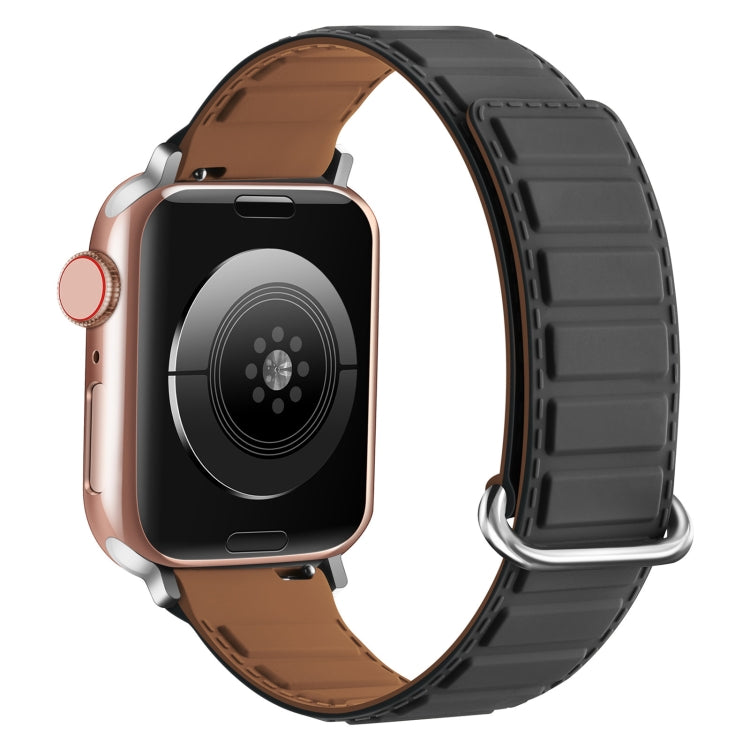 For Apple Watch Series 8 41mm Reverse Buckle Magnetic Silicone Watch Band(Silver Buckle Grey Brown)
