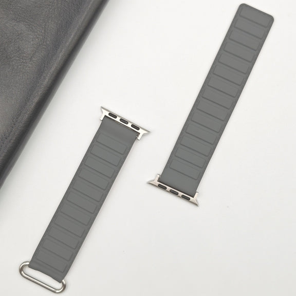 For Apple Watch Series 7 45mm Reverse Buckle Magnetic Silicone Watch Band(Silver Buckle Grey Brown)